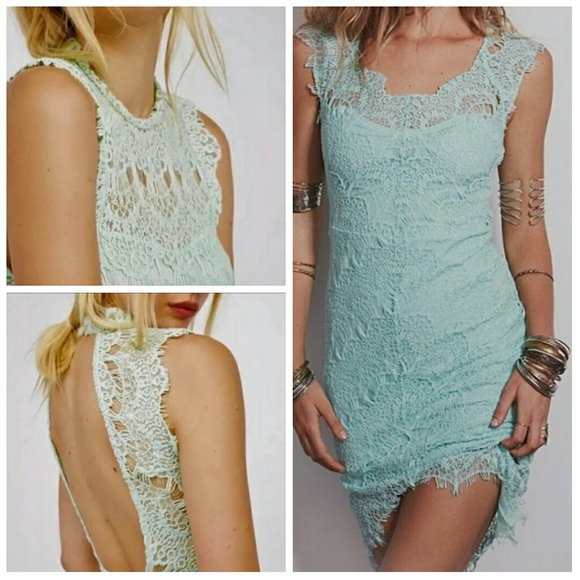 Free People Dresses & Skirts - Free People Mint Green Lace Boho Dress Medium